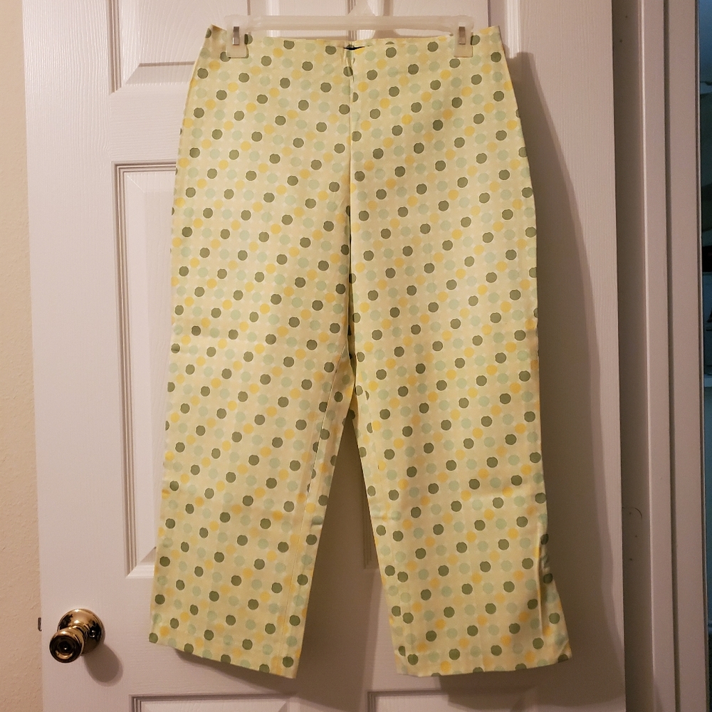 NWOT Therapy Yellow & Green Polka Dot Capris 14